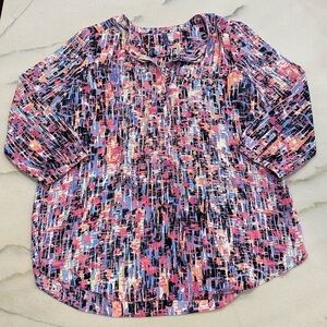NYDJ Henley Blouse size Small 3/4 length sleeves Multicolor Print